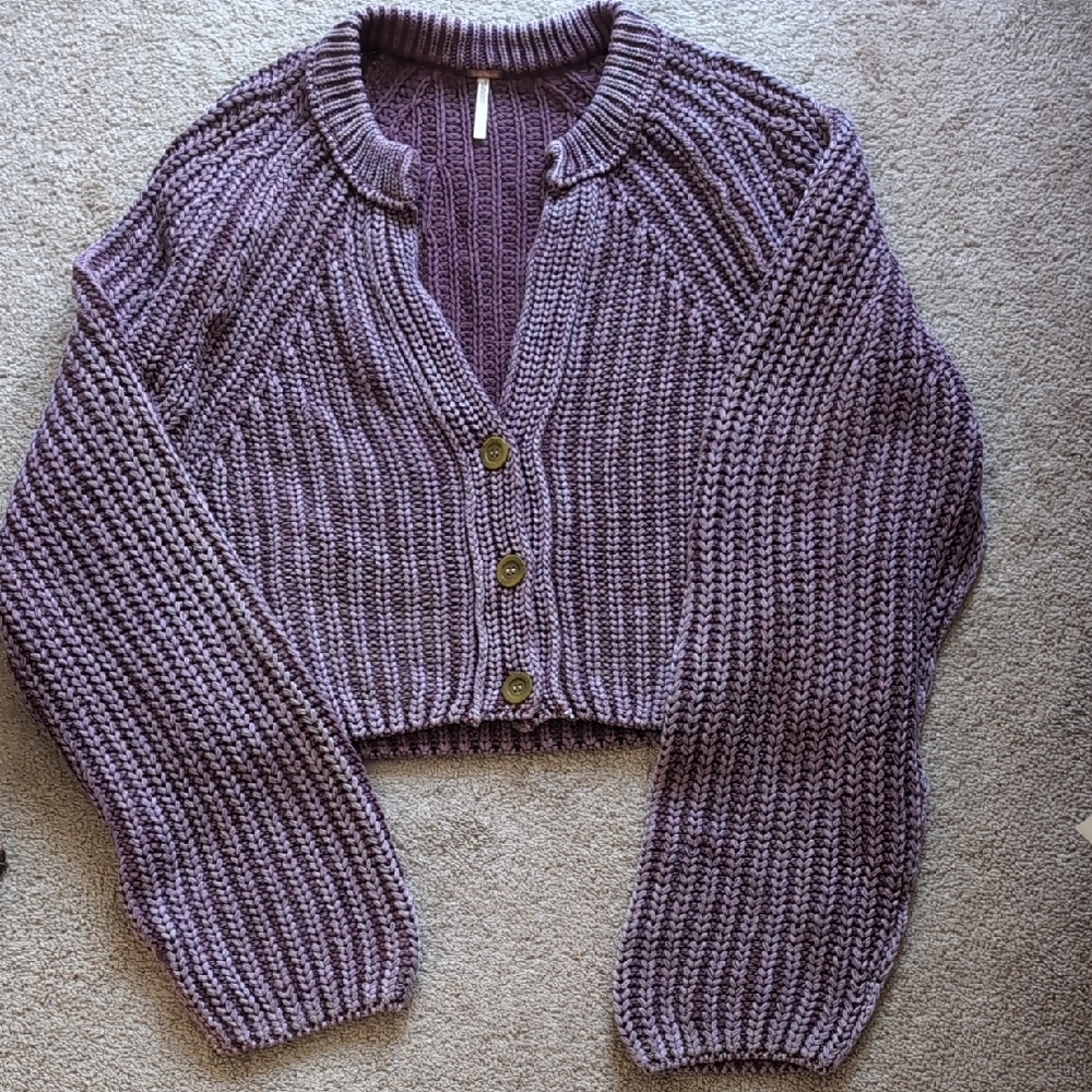 Free People Purple Cropped Sweater